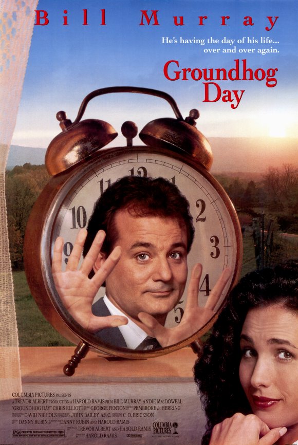 Poster to the movie “Groundhog Day” (1993, USA). Directed by Harold Ramis // Афіша до кінофільму «День бабака» (1993, США). Режисер Гарольд Раміс