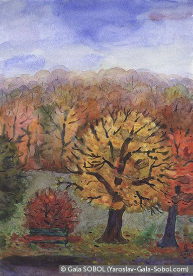 GALA SOBOL  Autumn in the park. 2012. Watercolor on paper. 15x10,5 (5 7/8 x 4 1/8 in) // Осінь в парку. 2012. Папір, акварель. 15x10,5