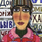 GALA SOBOL The girl from Euromaidan in Kyiv – 2. 2014. Mixed media. 14,7x10,5 (5 3/4 x 4 1/8 in) // Дівчина з Євромайдану в Києві – 2. 2014. Мішана техніка. 14,7x10,5
