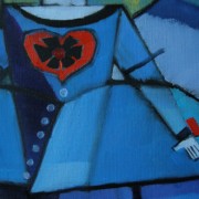 Blue Menina and a Small Red Bottle - Detail