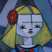 Blue Menina and a Small Red Bottle - Detail