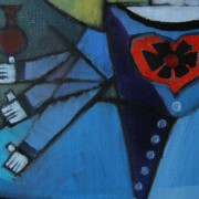 Blue Menina and a Small Red Bottle - Detail